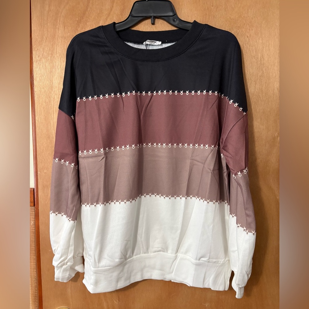 Colorblock Sweatshirt Mauve Black Cream Size Small Oversized Fit